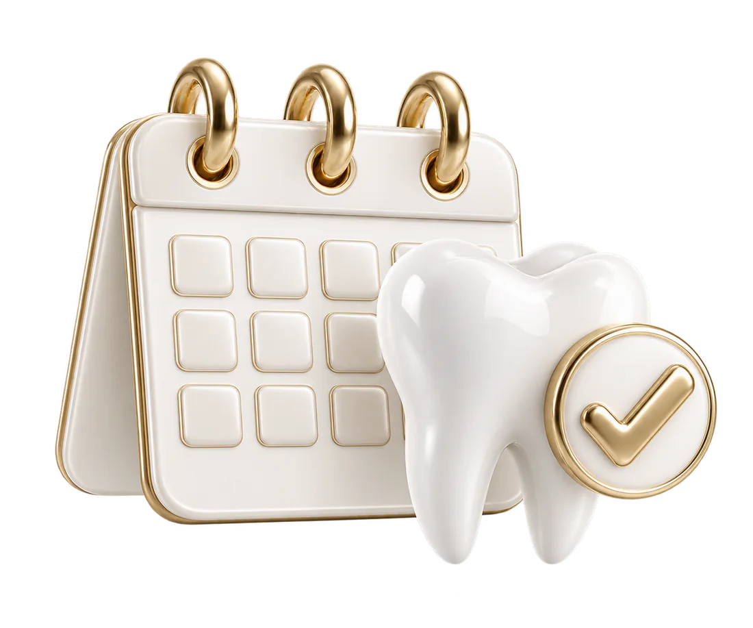 Calendário odontológico com dente e confirmação em composição 3D